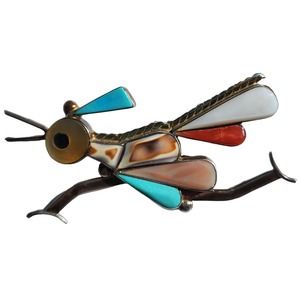 Vintage Zuni inlay Roadrunner pendant pin
